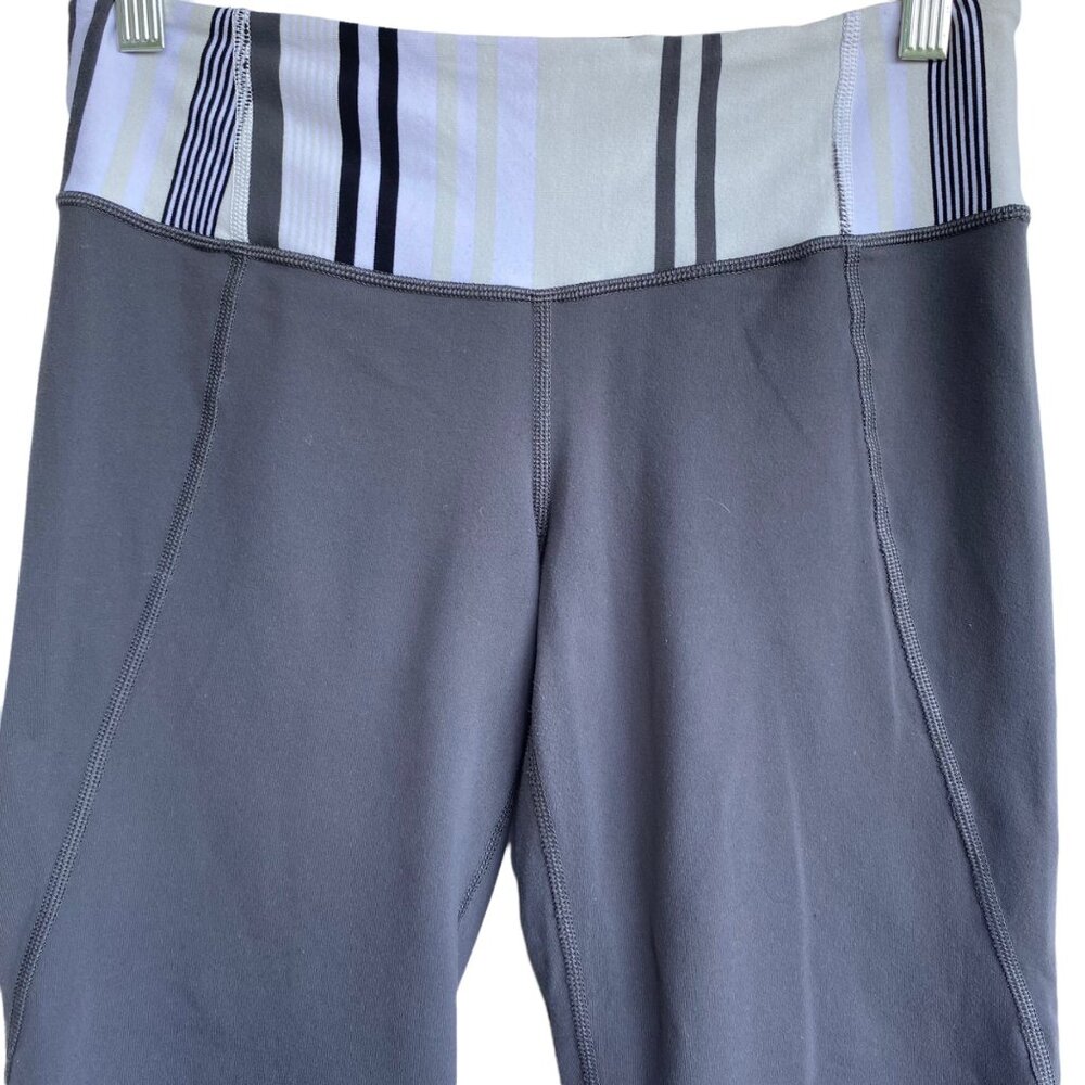 LULULEMON Womens Capri Legging Sz 6 White Grey Striped Waistband Pocket Athletic - Picture 3 of 9